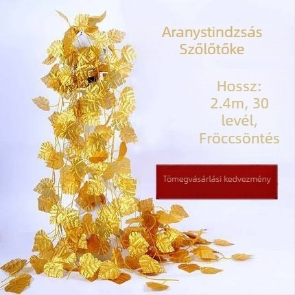 Aranylevelű indák selyemvirágokkal, művirágokkal, arany szőlővel és almákkal, lótuszlevelekkel