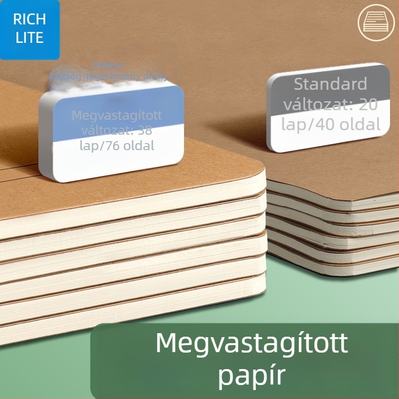 16K32K jegyzetfüzet marhabőr varrással, nagy méret, Kraft papír borítóval, cérnavarrás kötés