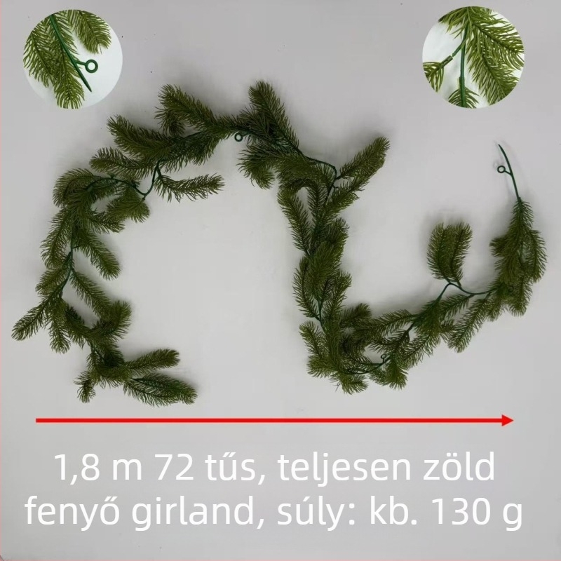 Műanyag rattan fenyő tűivel – karácsonyi dekorációhoz, koszorú a lépcsőházhoz, kandallóhoz és ablakhoz, 1,8 m