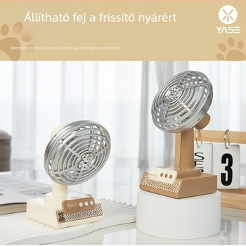 USB-töltéses asztali mini ventilátor, 3-lapátos kialakítás, hordozható retro stílus