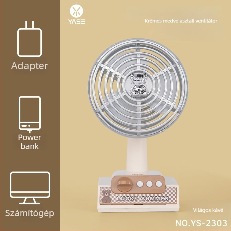 USB-töltéses asztali mini ventilátor, 3-lapátos kialakítás, hordozható retro stílus