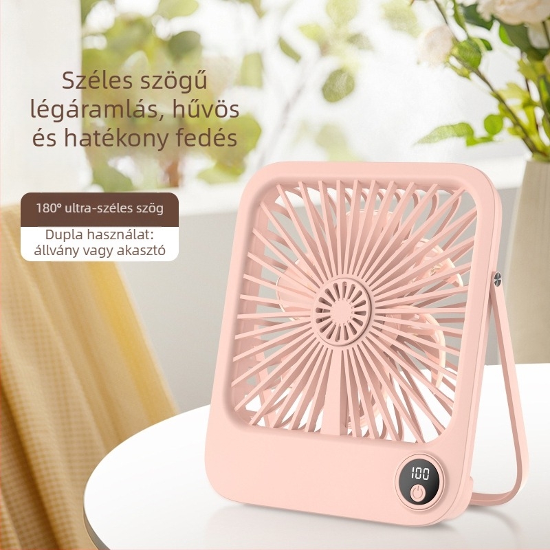 Ultra-vékony USB tölthető asztali ventilátor beépített akkumulátorral, falra szerelhető, csendes működés, digitális kijelző, 5 sebesség