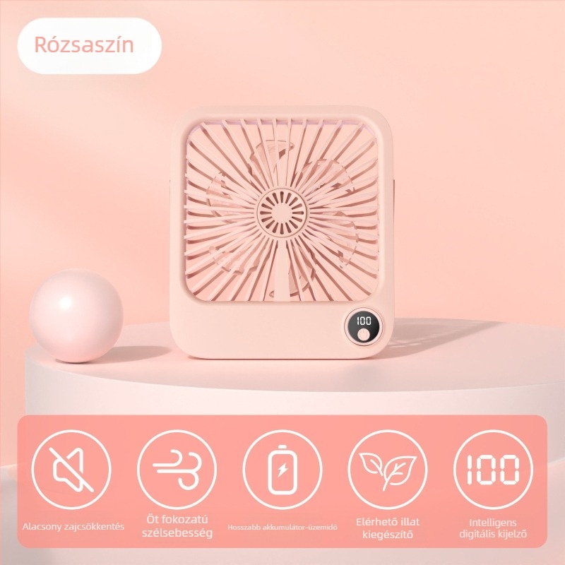Ultra-vékony USB tölthető asztali ventilátor beépített akkumulátorral, falra szerelhető, csendes működés, digitális kijelző, 5 sebesség
