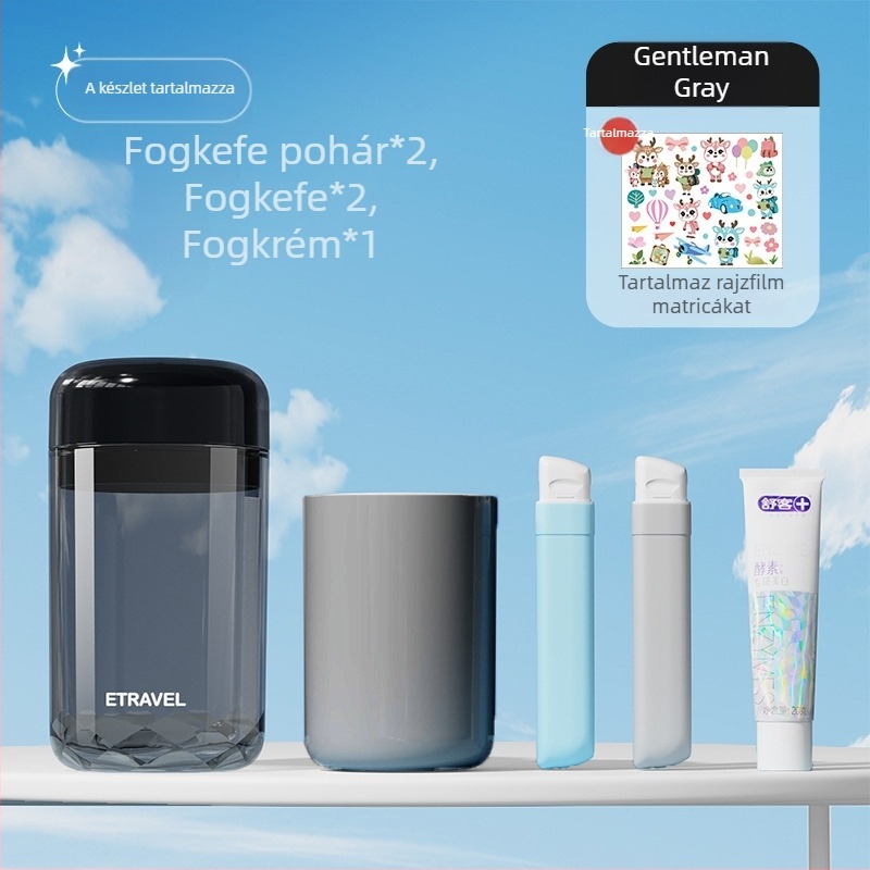 Utazási fogápolási készlet: tároló pohár, szájvíz pohár, fogkefe és fogkrém, három az egyben, hordozható