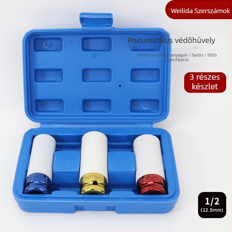 3 részes színes socket készlet pneumatikus eszközökhöz, 17/19/21 mm, 1/2 hüvelykes meghajtó