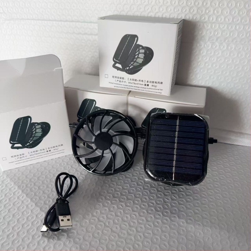 Napelemes klipsz ventilátor, hordozható DC mikroventilátor beépített akkumulátorral, USB töltés, 3 üzemmód, 90 g, 6 lapát