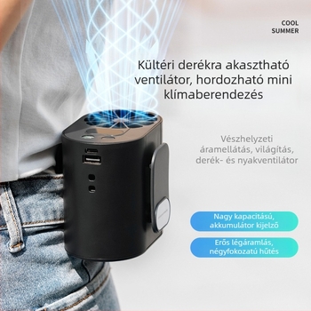 2024 Hordozható mini derékra rögzíthető ventillátor USB-töltéssel, kültéri túrákhoz