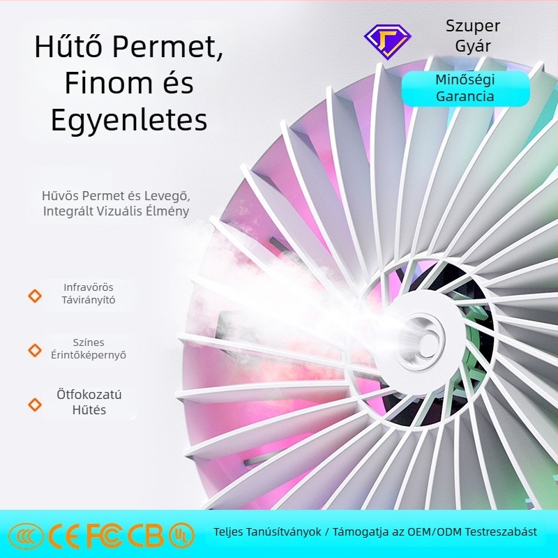 Asztali ventilátor oszcillációval, beépített permetezővel, USB-töltés, hosszú üzemidő, otthonra és irodába