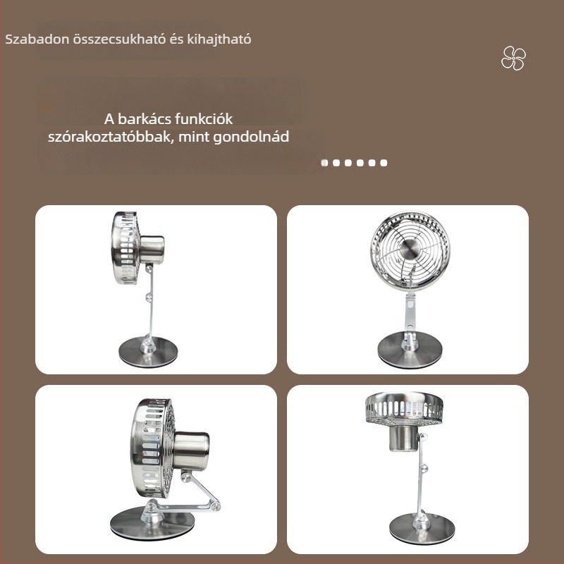 Fém asztali ventilátor, összecsukható, USB-töltővel feltölthető, csendes, irodai használatra