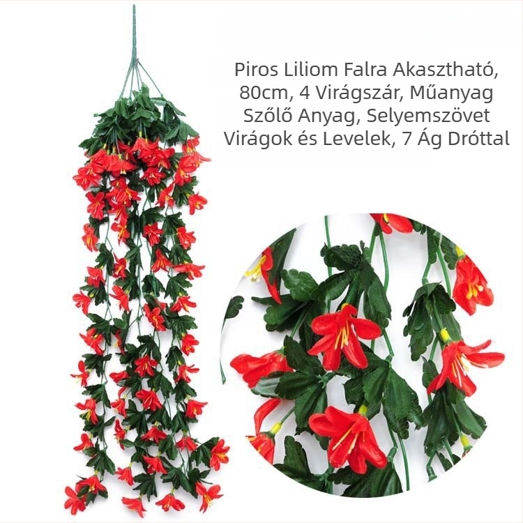 Mini liliom művirág – műanyag és selyem virágok, beltéri dekoráció a nappaliba, falra akasztható, hossz 30–100 cm