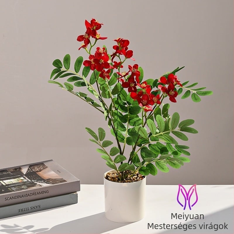 Bonsai selyemvirágokkal – művirágokkal díszített növény nappaliba és irodába