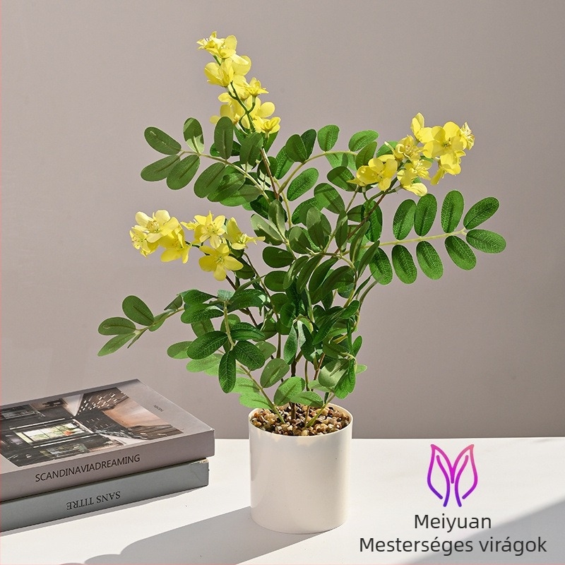 Bonsai selyemvirágokkal – művirágokkal díszített növény nappaliba és irodába