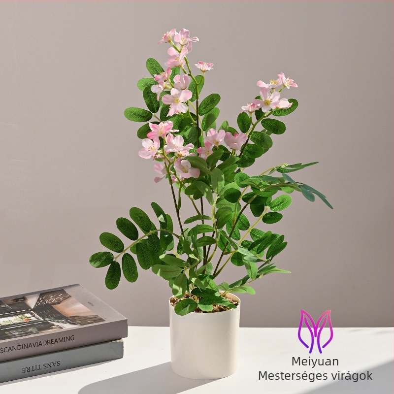 Bonsai selyemvirágokkal – művirágokkal díszített növény nappaliba és irodába