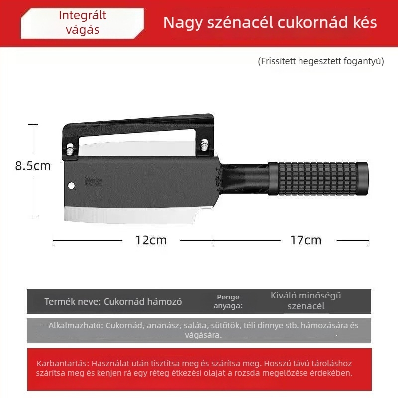 Többfunkciós cukornád kés mangán acélból, vastag kivitel, csúszásmentes fa-markolat, dupla él, hámozásra és szeletelésre