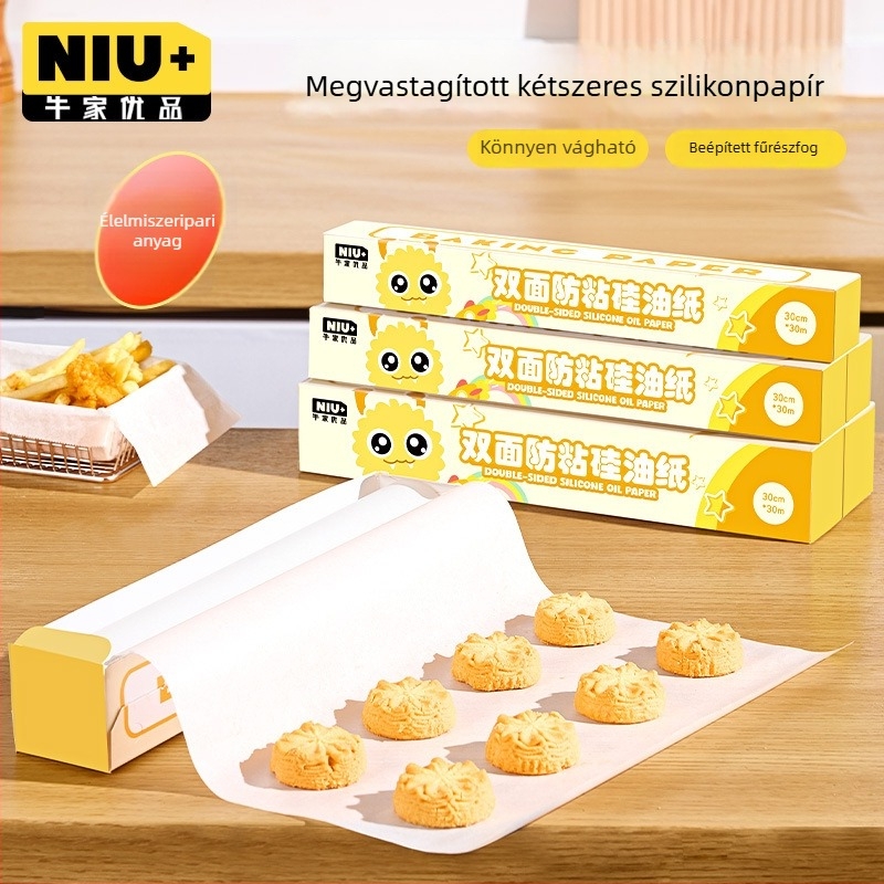 Niujia Premium kétoldalas szilikonolajos sütőpapír, tapadásmentes, recés éleivel könnyű tépéshez