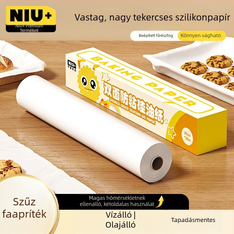 Niujia Premium kétoldalas szilikonolajos sütőpapír, tapadásmentes, recés éleivel könnyű tépéshez