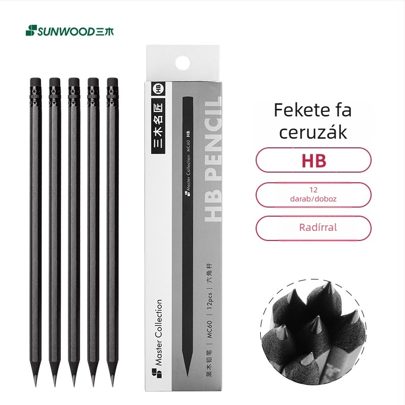 Three Wood HB hatszögletű fa ceruza MC60 általános iskolásoknak - ólommentes, nem toxikus, 2B