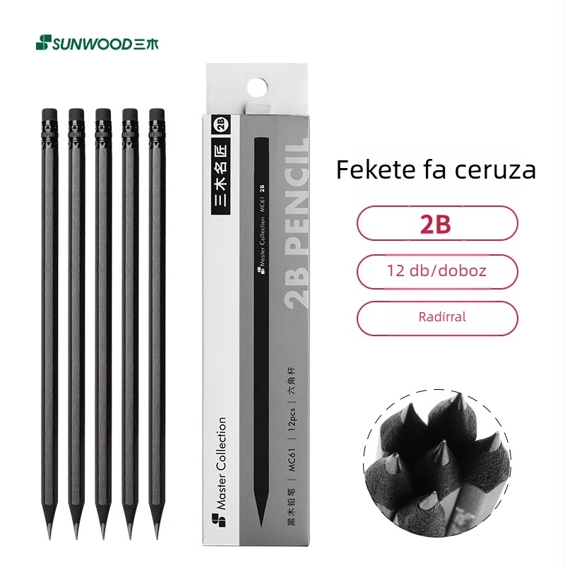 Three Wood HB hatszögletű fa ceruza MC60 általános iskolásoknak - ólommentes, nem toxikus, 2B