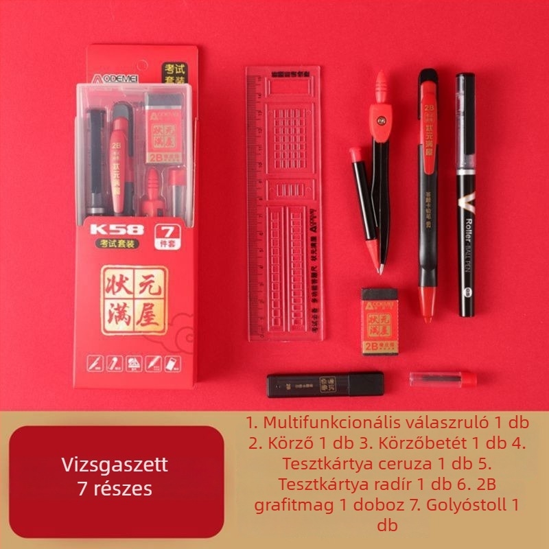 K58 7-darabos vizsgaszett diákoknak – B ceruza és gél toll a válaszlapokhoz
