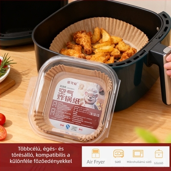 Air fryer szilikon sütőpapír – négyzetes és kerek formájú, tapadásmentes, olajat felszívó, sütőben használható