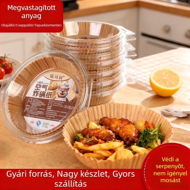 Air fryer szilikon sütőpapír – négyzetes és kerek formájú, tapadásmentes, olajat felszívó, sütőben használható