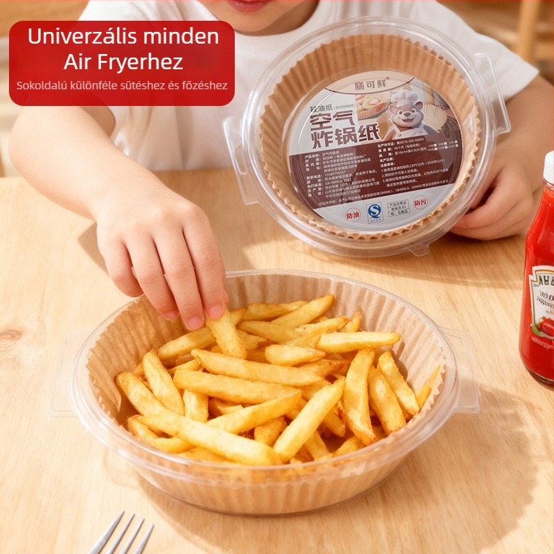 Air fryer szilikon sütőpapír – négyzetes és kerek formájú, tapadásmentes, olajat felszívó, sütőben használható