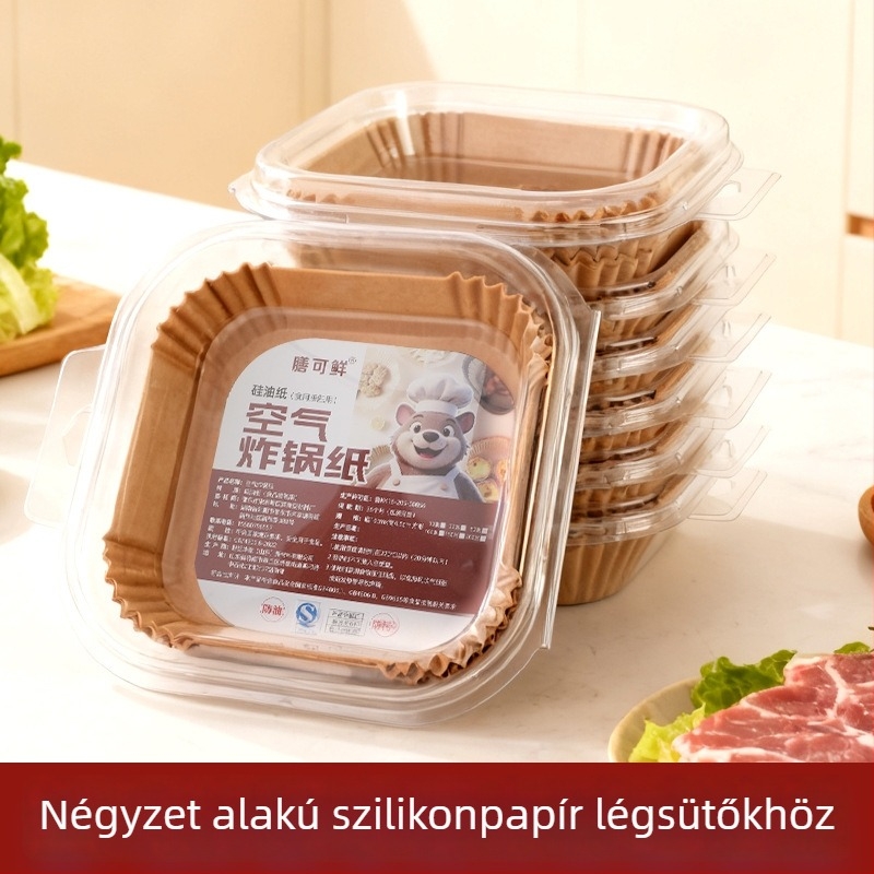 Air fryer szilikon sütőpapír – négyzetes és kerek formájú, tapadásmentes, olajat felszívó, sütőben használható