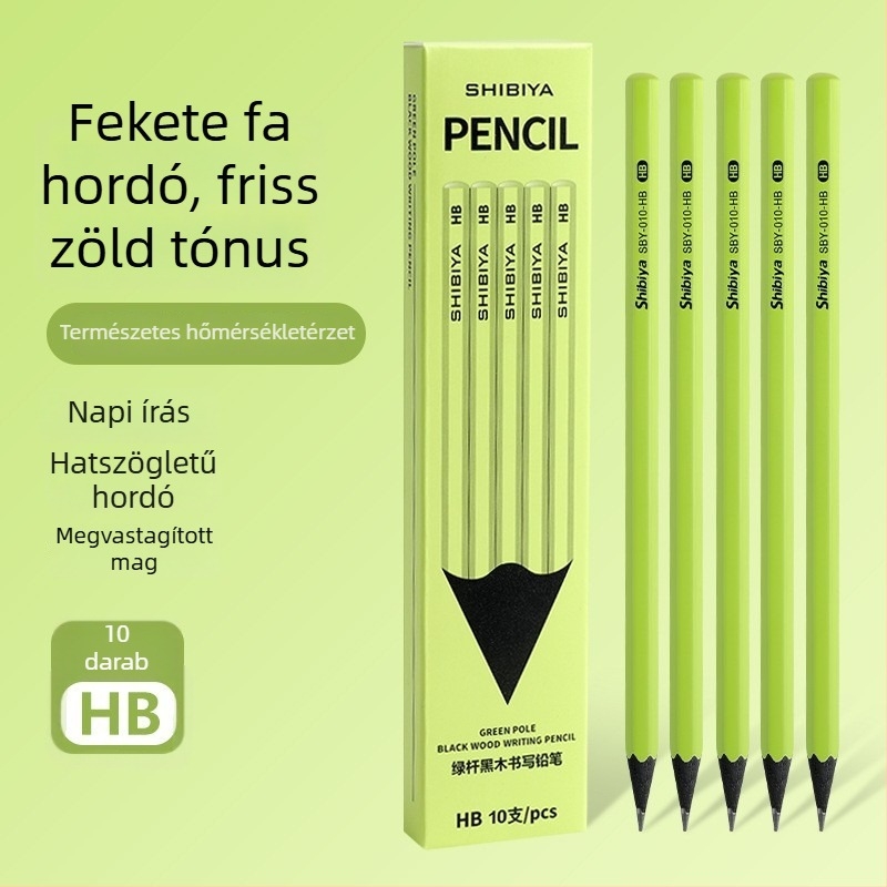 Shibia HB grafitceruza, fából készült, zöld testtel, hatszögletű írás- és rajzceruza általános iskolai diákok számára, vizsgára (2. osztály)