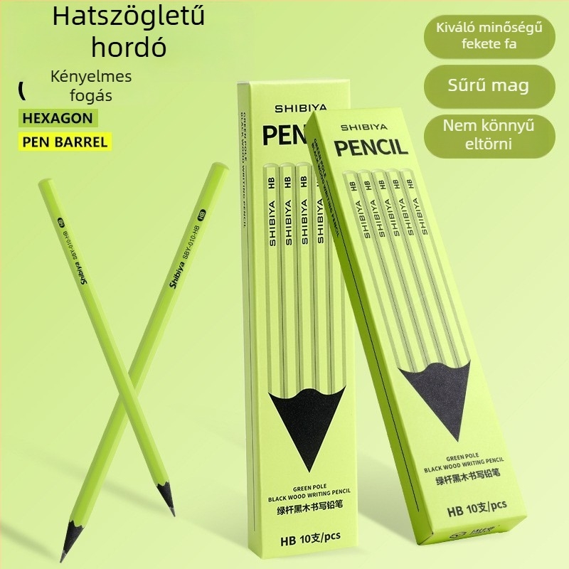 Shibia HB grafitceruza, fából készült, zöld testtel, hatszögletű írás- és rajzceruza általános iskolai diákok számára, vizsgára (2. osztály)