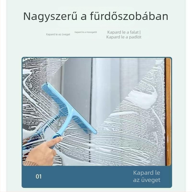 Szilikon üvegtisztító, egyoldalas tisztító eszköz fürdőszobai üveg- és tükrökhöz