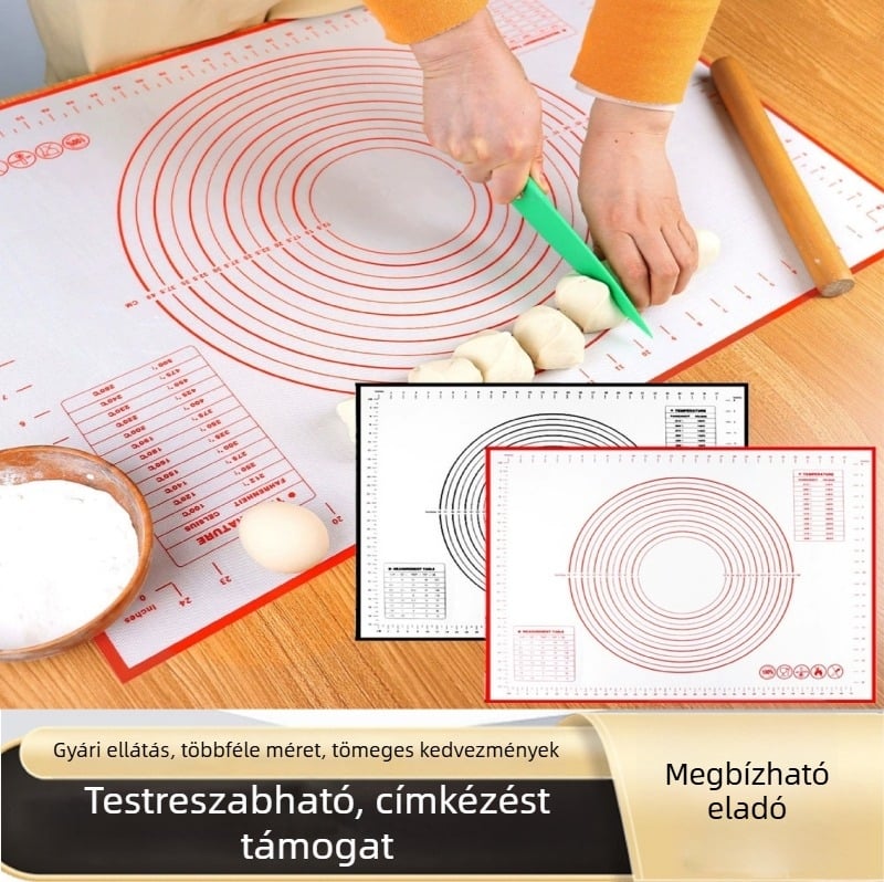 Magas hőmérséklet-tűrő szilikon dagasztó- és nyújtó alátét, nagy méretű sütésre és nyújtásra alkalmas alátét, szilikon vágódeszka, lisztalap, szilikon hőszigetelő alátét.
