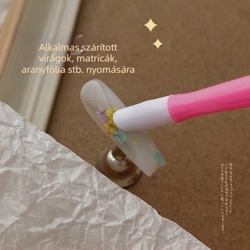 5 darabos szilikon körmökészlet: nyomópálca, egyszer használatos szárított virágos matricák és púder felhordó eszköz