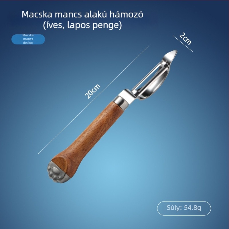 304 rozsdamentes acél gyümölcskanál macska tappancs alakú nyéllel – gyümölcsök kiürítésére, hámozásra és burgonyapüré készítésére
