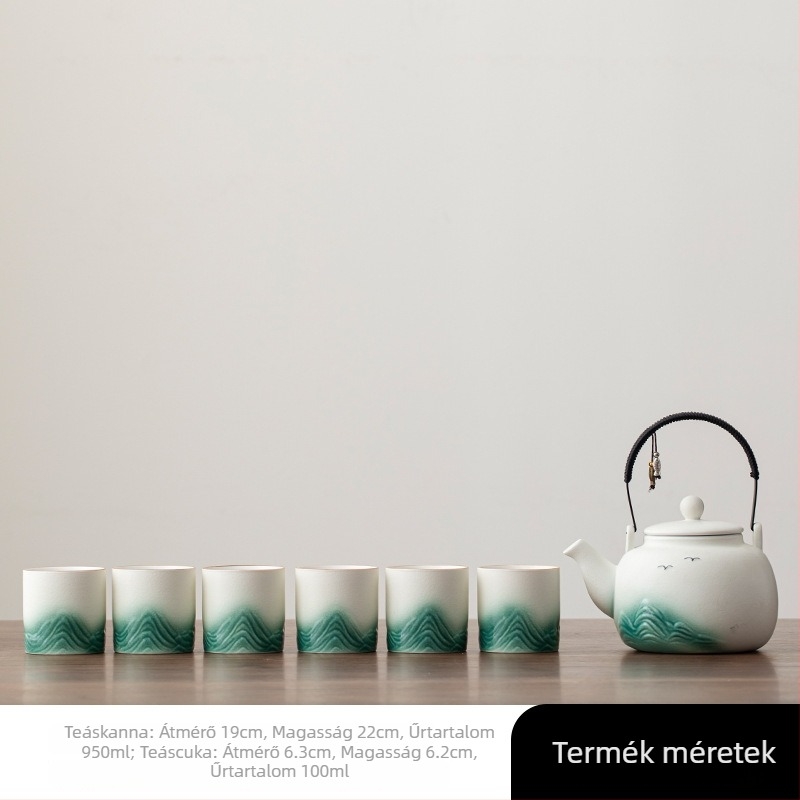 Nagykapacitású Kung Fu teáskészlet 6 csészével, kerámiás teáskannával és fogantyúval, bambusz teafogó tálcával, ajándékdobozban, nemzeti trend stílus