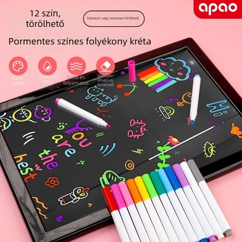 12 színű, eraszív marker akril- és üveg táblákhoz, pormentes, vízben oldódó folyékony kréta gyerekeknek