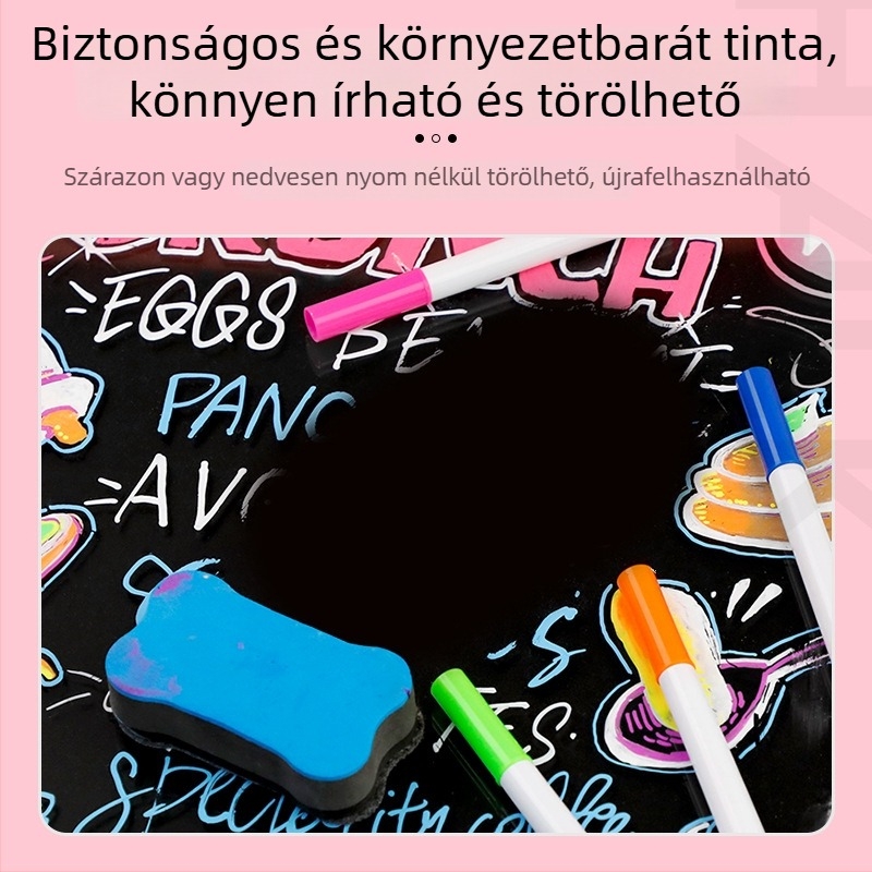 12 színű, eraszív marker akril- és üveg táblákhoz, pormentes, vízben oldódó folyékony kréta gyerekeknek