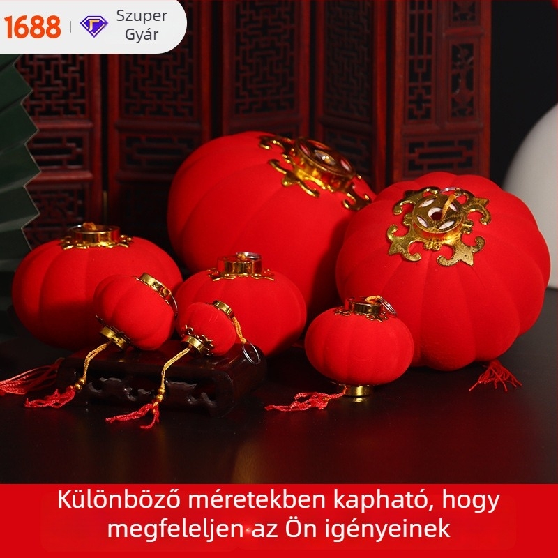Nagykereskedelmi bolyhos kis lámpások bonsai dekorációhoz, piros lámpák bolyhos golyókkal, Újévi dekoráció