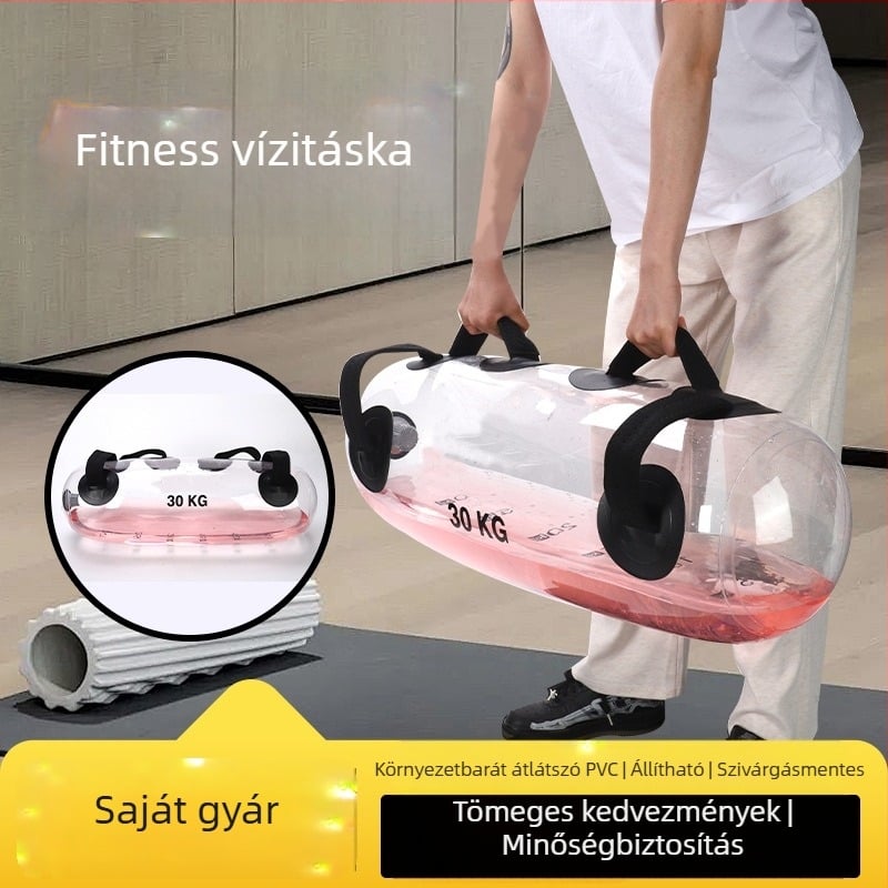 Átlátszó, henger alakú fitnesz víztáska, vízzel töltött súlyzó energia csomag, törésálló kivitel