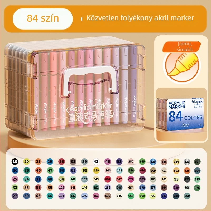 Új közvetlen folyadékú akrilfilc készlet 84 színnel, puha heggyel, iskolai művészethez