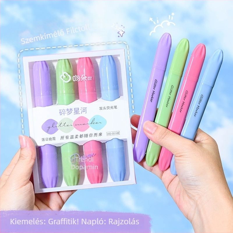 Kétoldalas fluoreszkáló marker toll diákoknak, szemkímélő kiemelés, színes jelölés