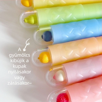 Gyümölcsillatú kétoldalas kiemelő tollak készlet, törölhető, dőlt fejű, élénk színek.