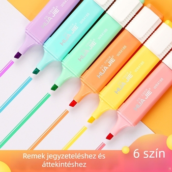 6 darabos kiemelő toll készlet irodába és tanuláshoz, ferde hegű, pasztell macaron színek