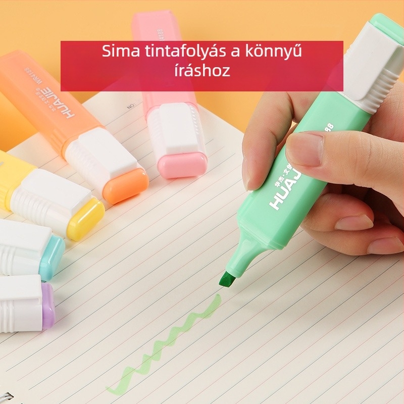 6 darabos kiemelő toll készlet irodába és tanuláshoz, ferde hegű, pasztell macaron színek