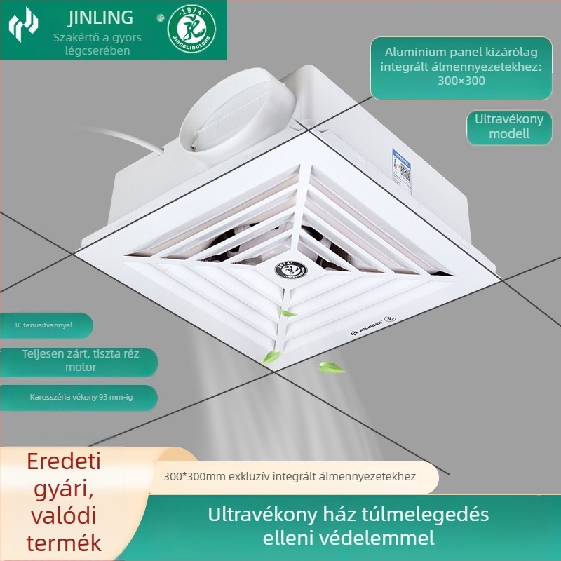 Golden Ling beépített mennyezetre szerelt szellőző ventilátor, ultra vékony, 300x300 mm, modell BPT10-12-1D, ABS ház, mechanikus vezérlés