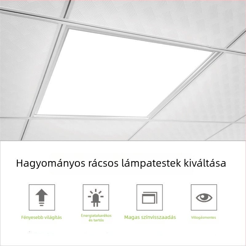 Beépített mennyezeti LED panel 600x600, 60x60, gipszkarton ásványgyapot lemez