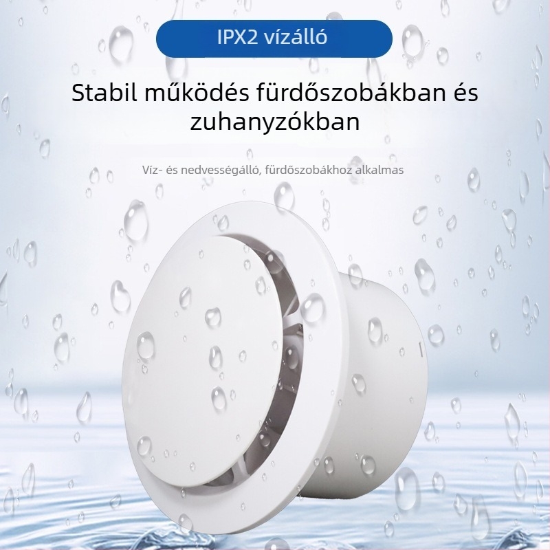 Némító fürdőszobai ventillátor ablakos típus, gombafej kimenet, falra szerelhető, vízálló