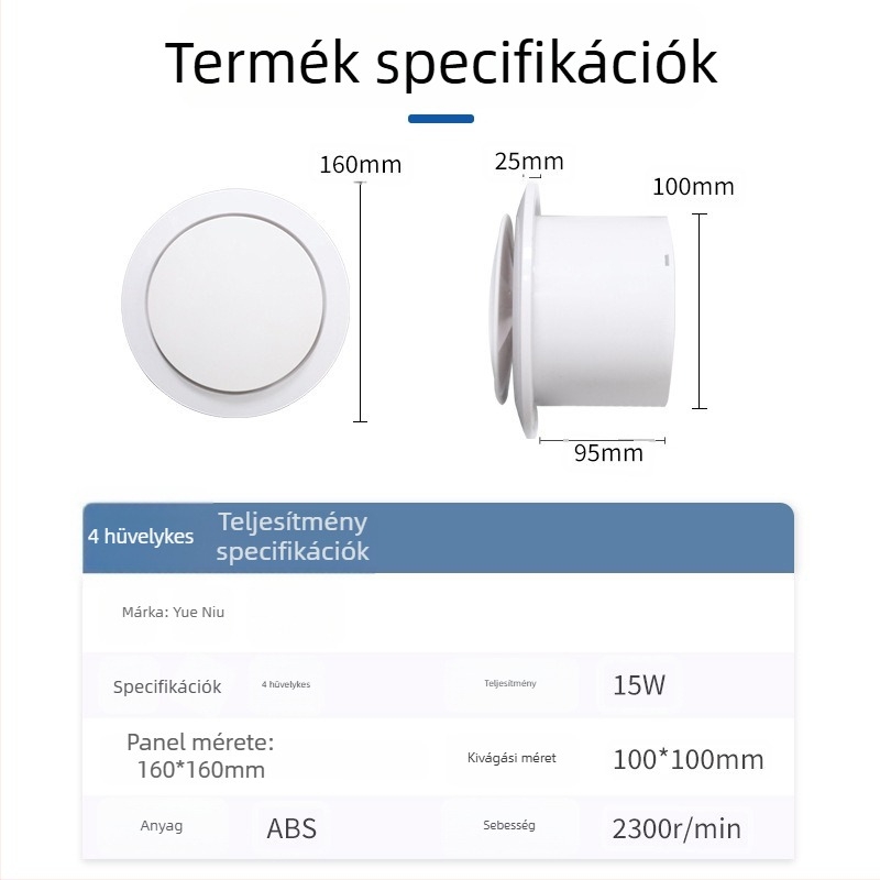 Némító fürdőszobai ventillátor ablakos típus, gombafej kimenet, falra szerelhető, vízálló