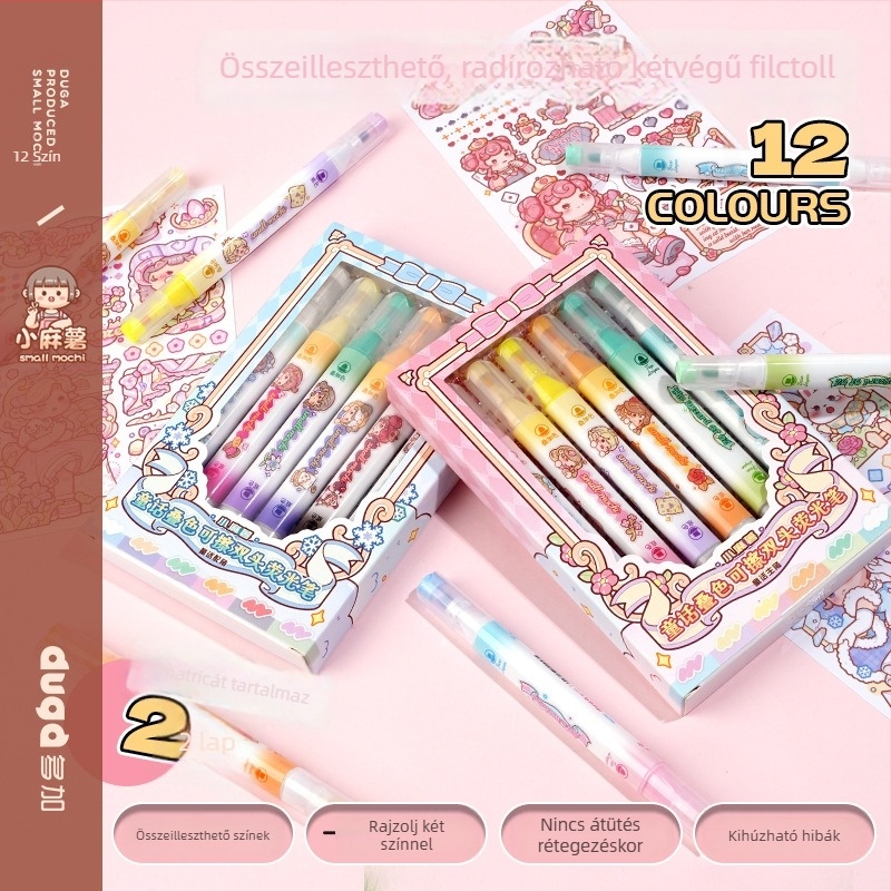 Small Mochi 6-pack kétoldalú radírozható színes kiemelő toll diákoknak
