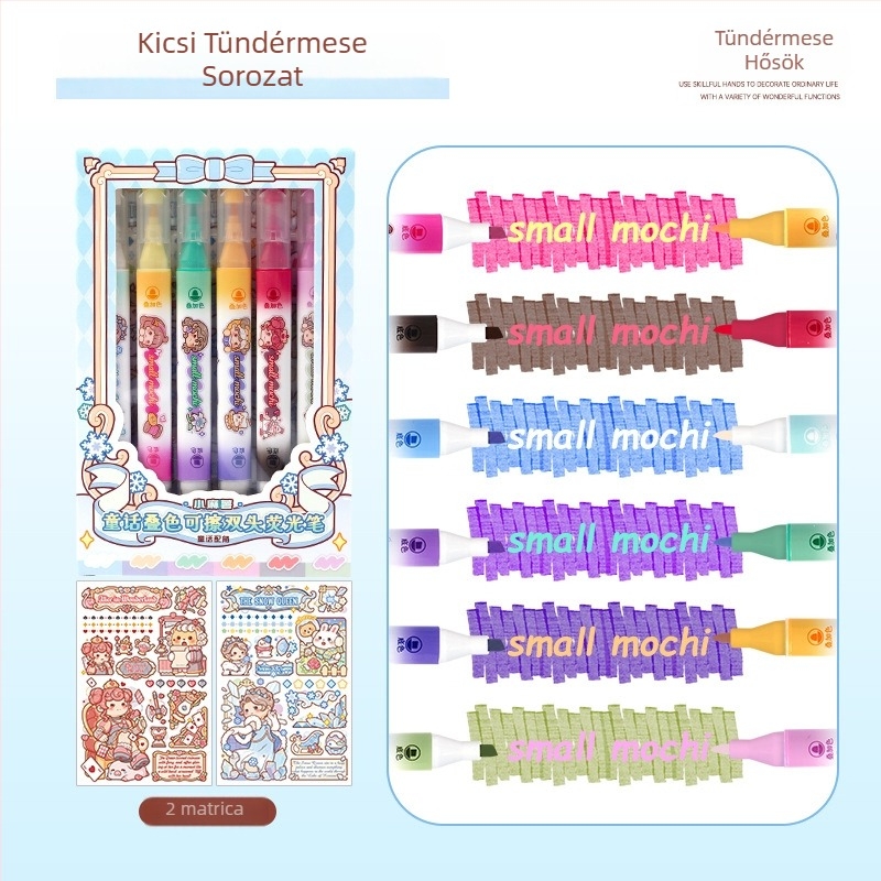 Small Mochi 6-pack kétoldalú radírozható színes kiemelő toll diákoknak