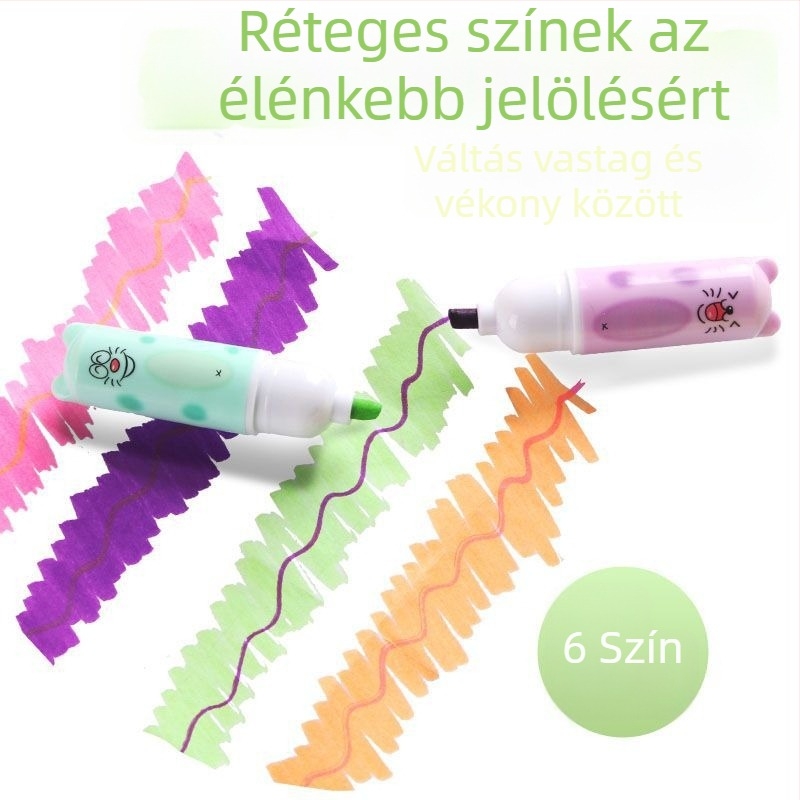 Macskás témájú kiemelő toll, színes jegyzetelő toll naplóíráshoz, ferde hegyű, szemkímélő jelölő toll